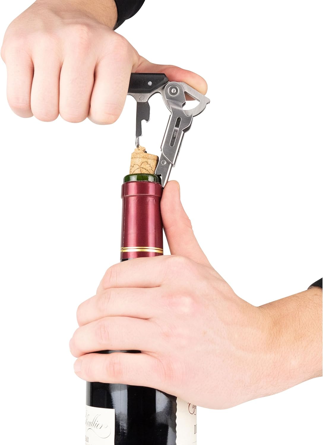 Tire-bouchon sommelier avec coupe-capsule et décapsuleur intégrés